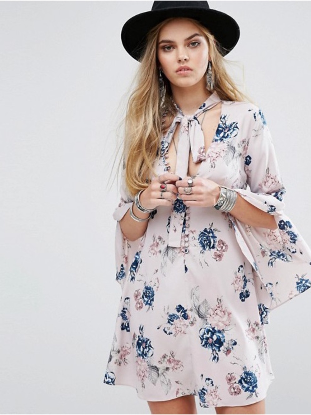 Honey Punch Floral Tie-Neck Mini Dress